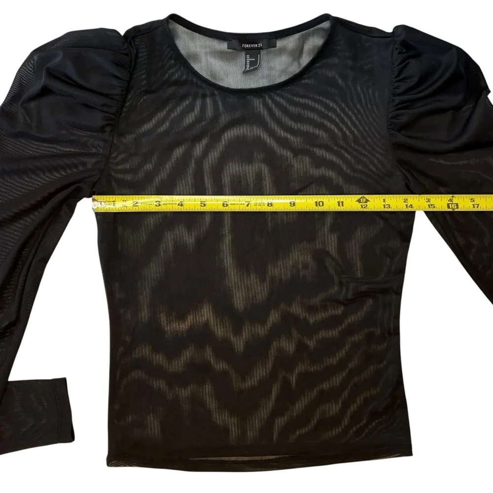 Forever 21 Black Sheer Mesh Puff Sleeve Top - Picture 5 of 7